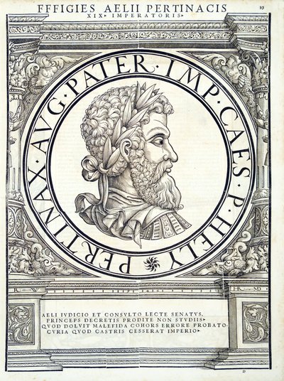 Aelius Pertinax, illustration de Imperatorum romanorum omnium orientalium et occidentalium verissimae imagines ex antiquis numismatis - Hans Rudolf Manuel Deutsch